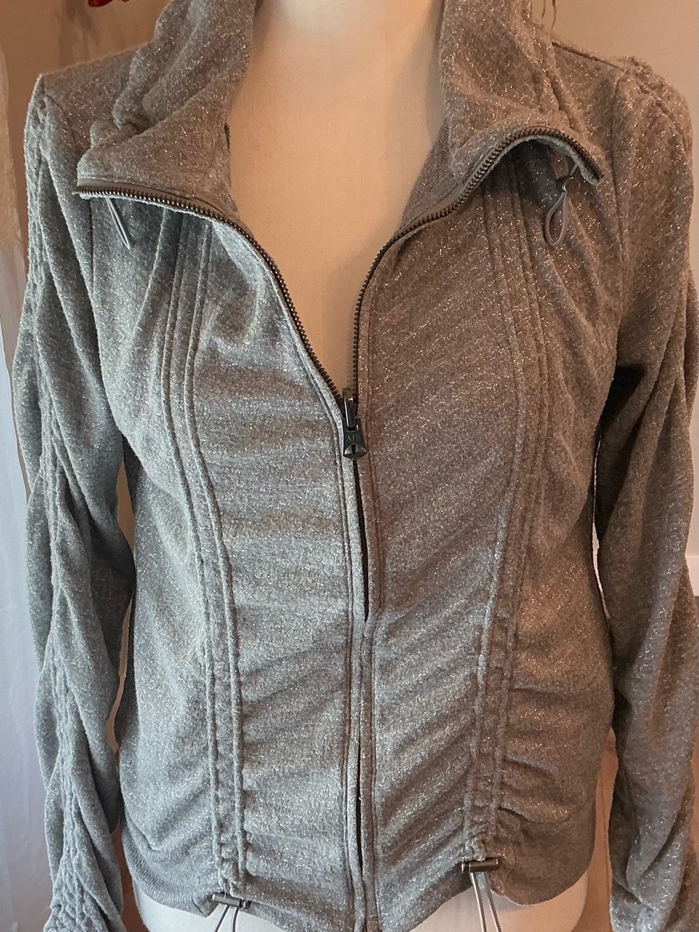 Armani Exchange Metallic Silver Zip-Front Utility Jacket
